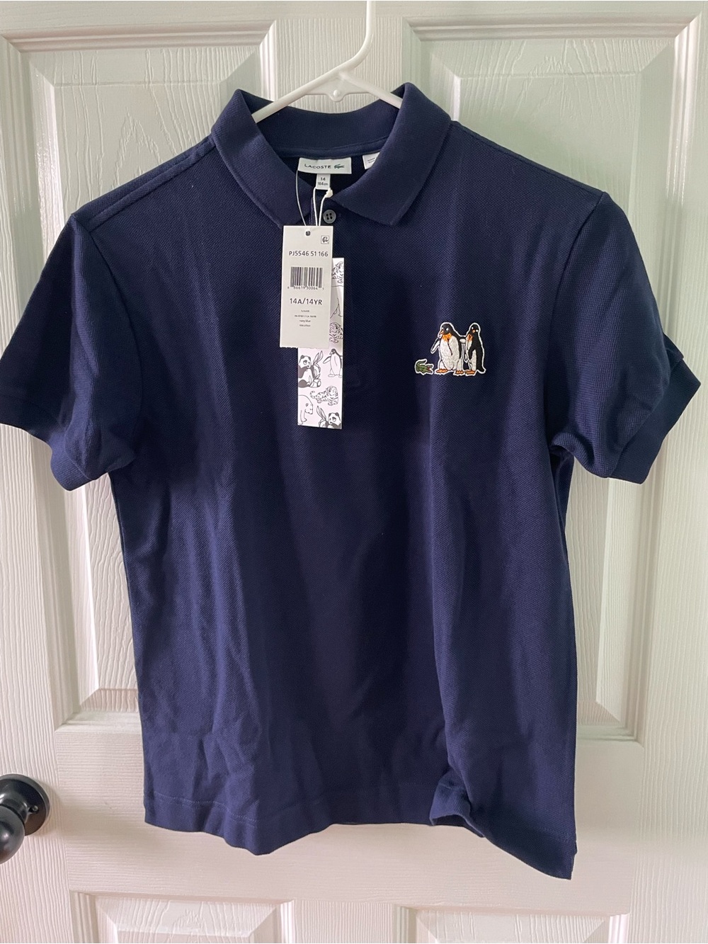 NWT Lacoste Kids Classic Cotton Pique Polo Shirt Navy Blue Youth 14 With Box